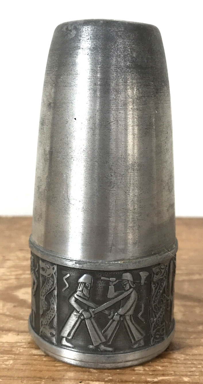 Vtg Norway Nordic Celtic Medieval Battle Scene Pewter Metal Salt Pepper Shaker